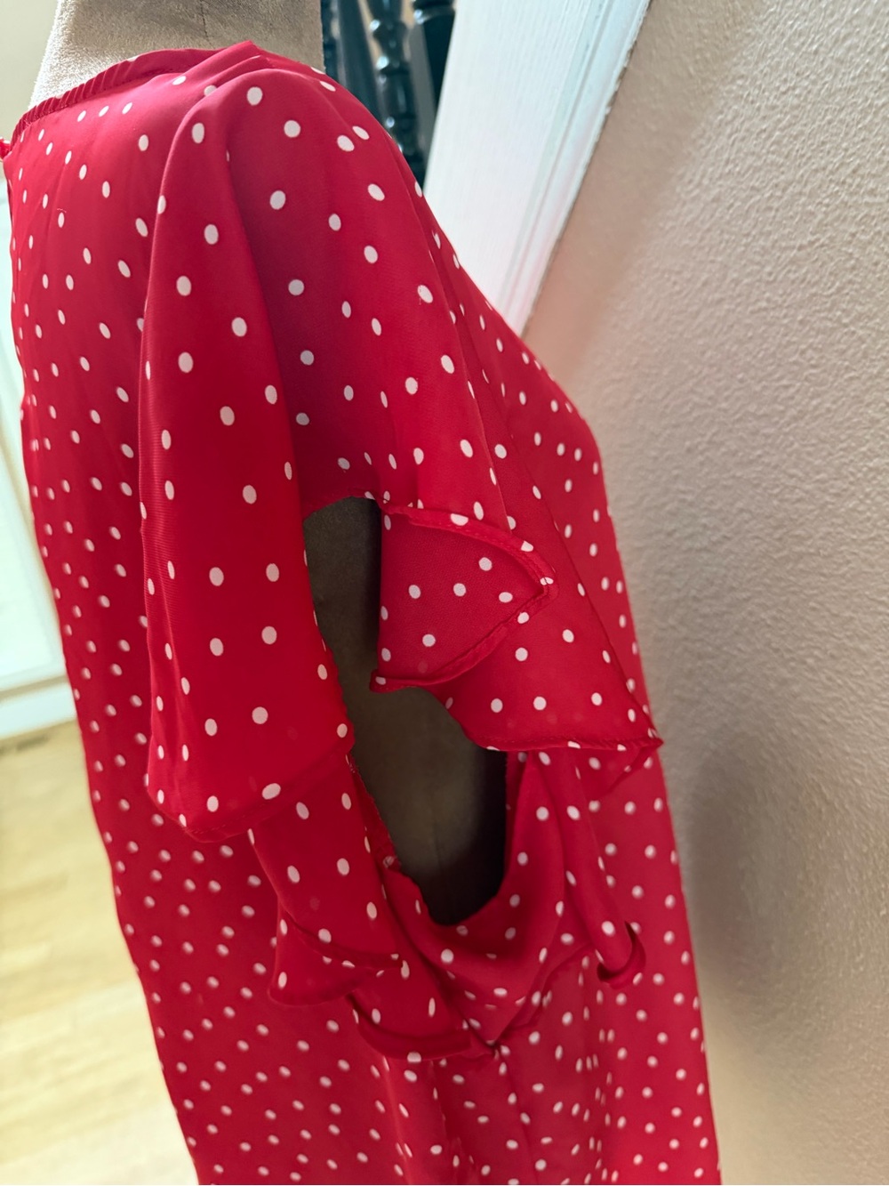 Elle Red Polka Dot Flutter Sleeve Blouse - Picture 3 of 6